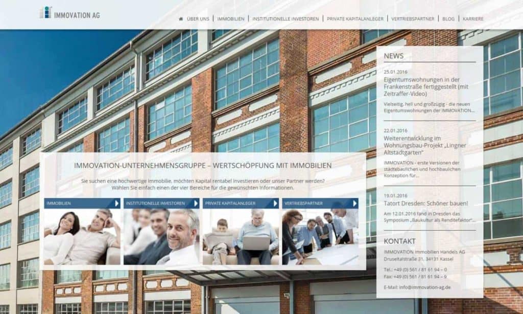 Homepage IMMOVATION AG