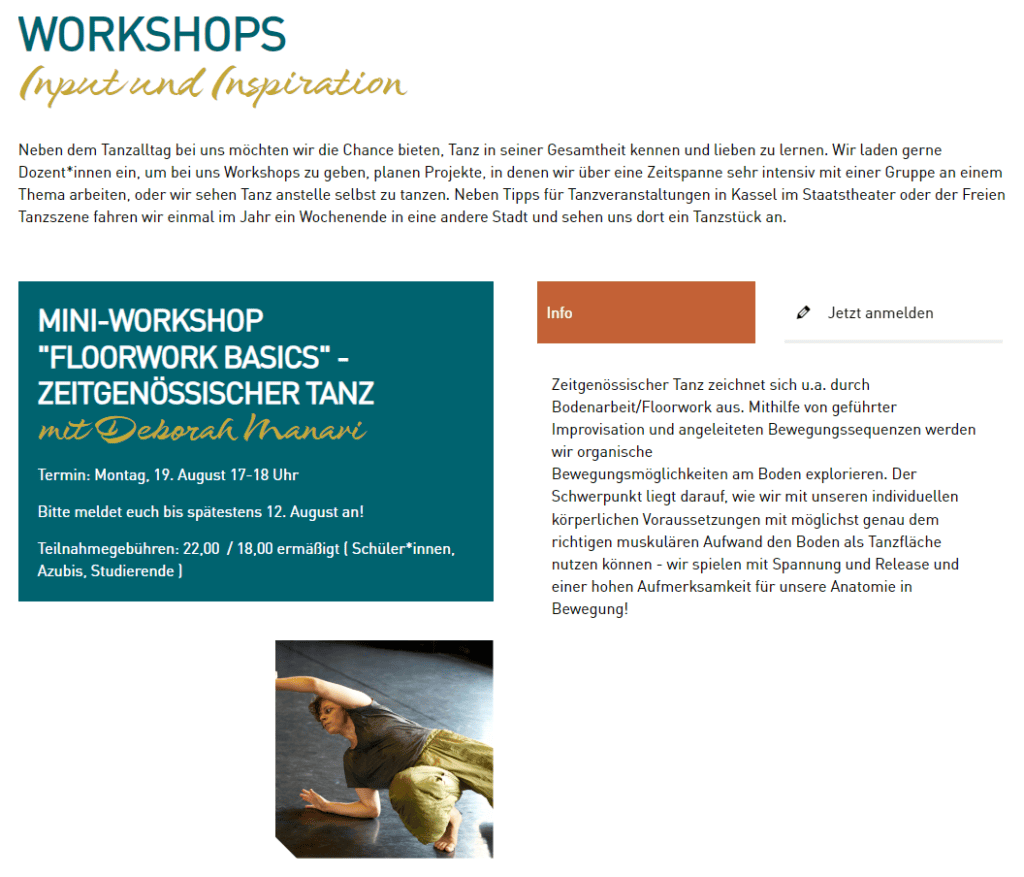 Lockruf WordPress Referenz: Tanzwerkstatt Kassel